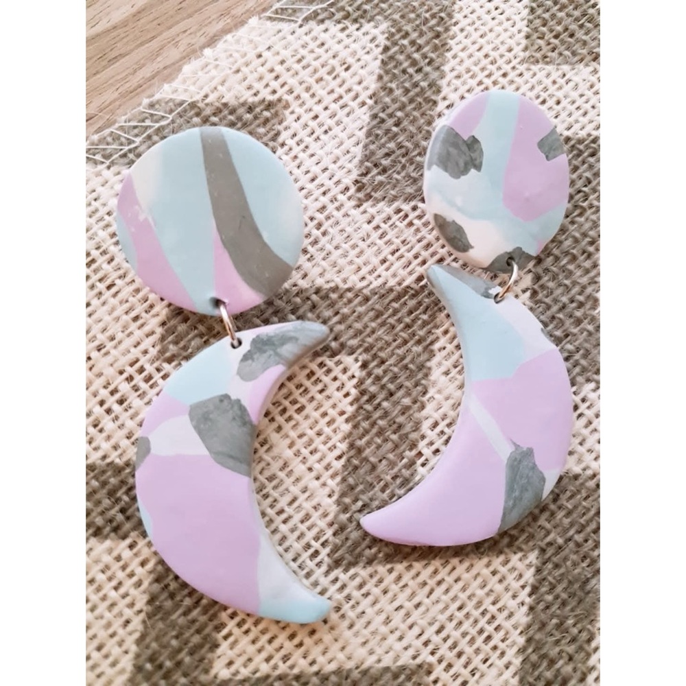 Polymer Clay Earring Pastel Crescent Moon Earrings